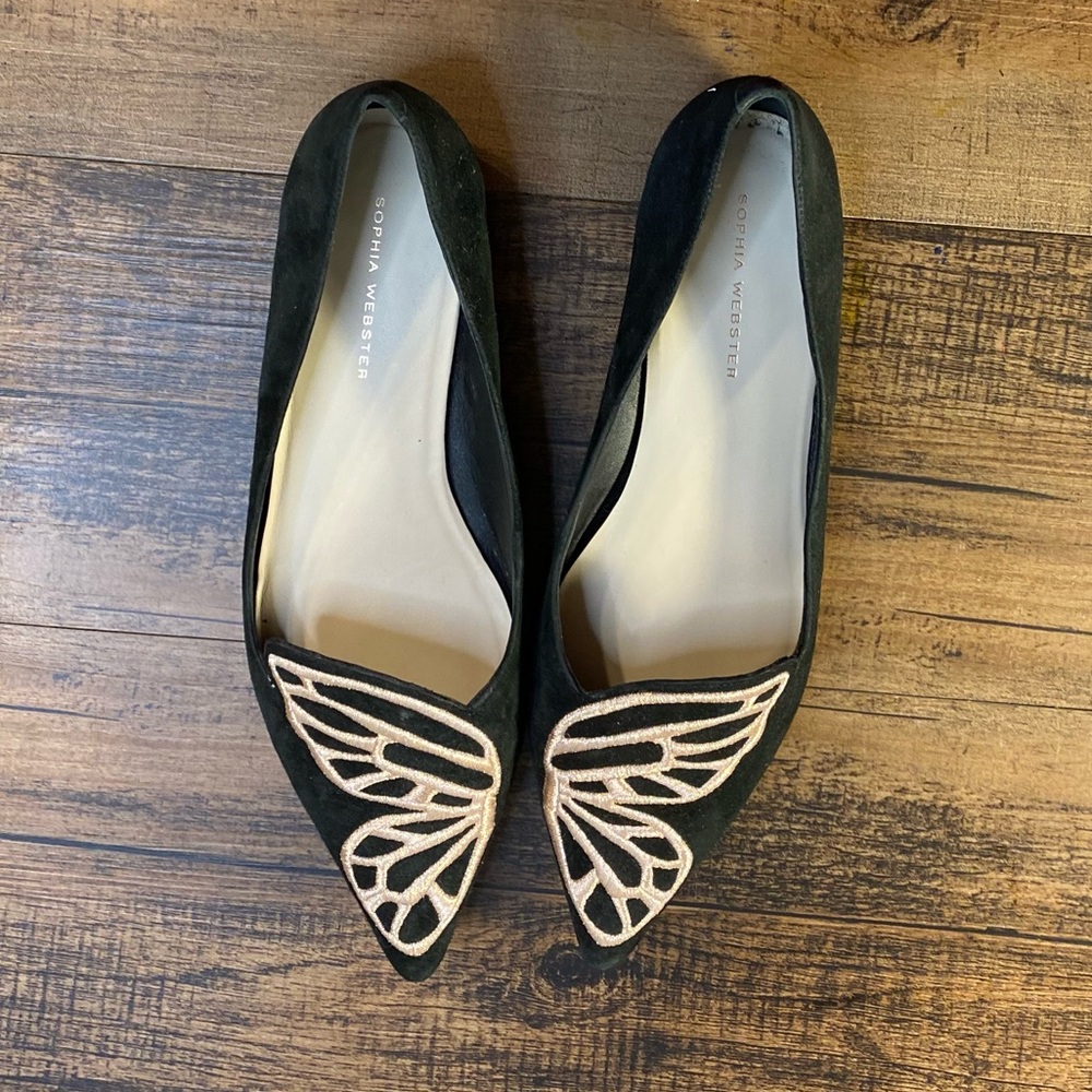 Sophia Webster Gold Butterfly black flats